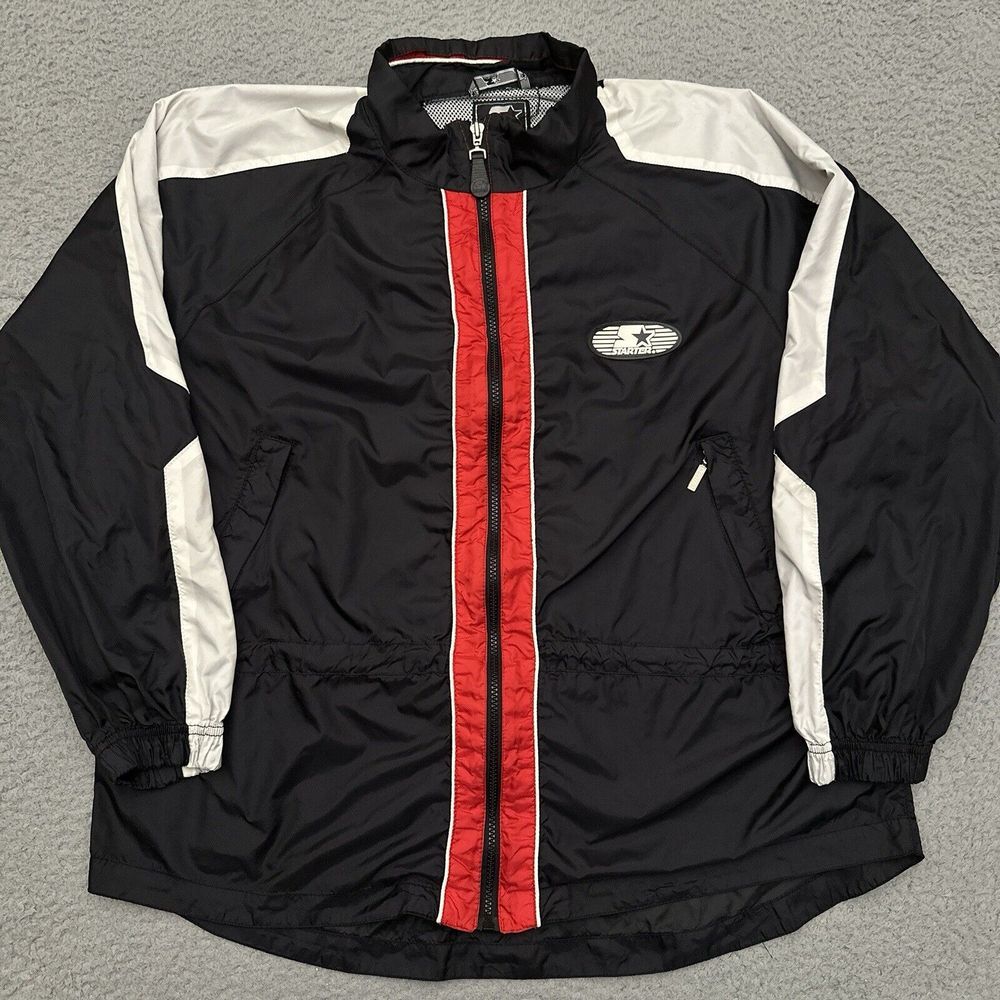 Vintage Starter Windbreaker Jacket Women's Large Full Zip Vented Mesh Zip Pocket